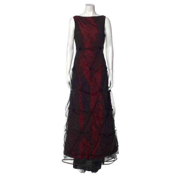 VTG Rickie Freeman Evening Gown Dress Sz 8 Black mesh Red Vamp Whimsigoth elegan - Picture 2 of 12